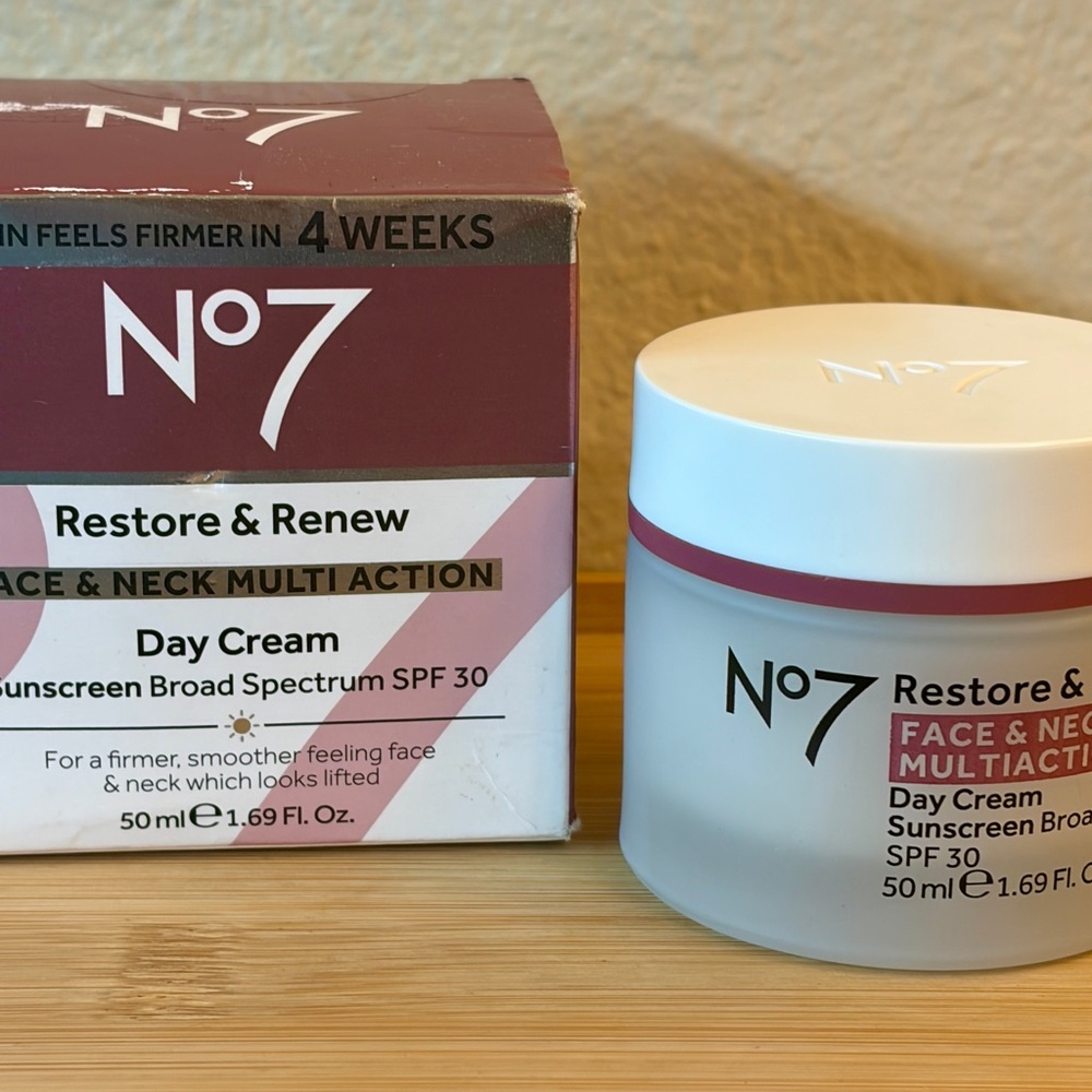 No7 Restore & Renew Face & Neck Multi Action Day Cream SPF 30 in a 50ml jar